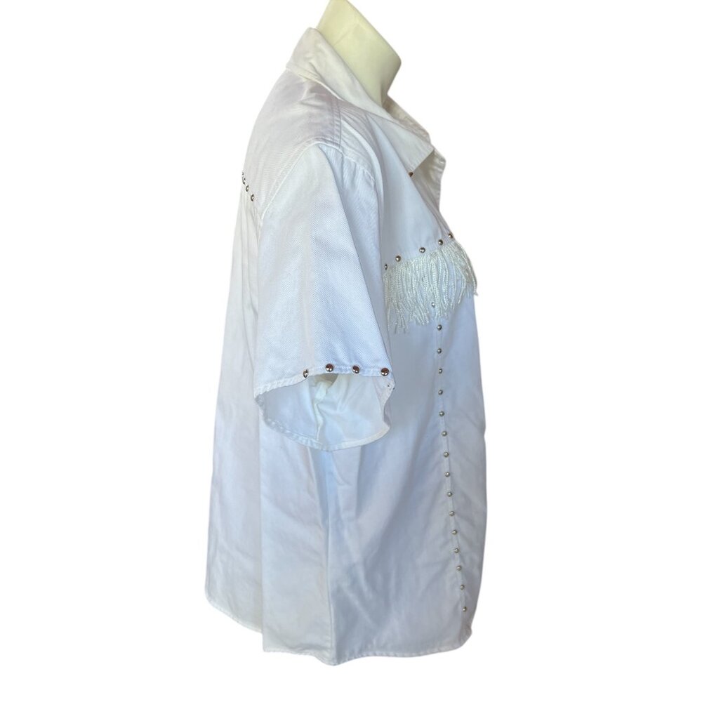 Panhandleslim Shirt Women's M White Western With Fringe & Studs Cowgirl Chic - Picture 5 of 12